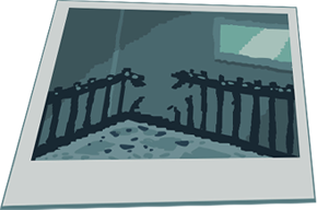 Evidence photo: a broken fence in a yard